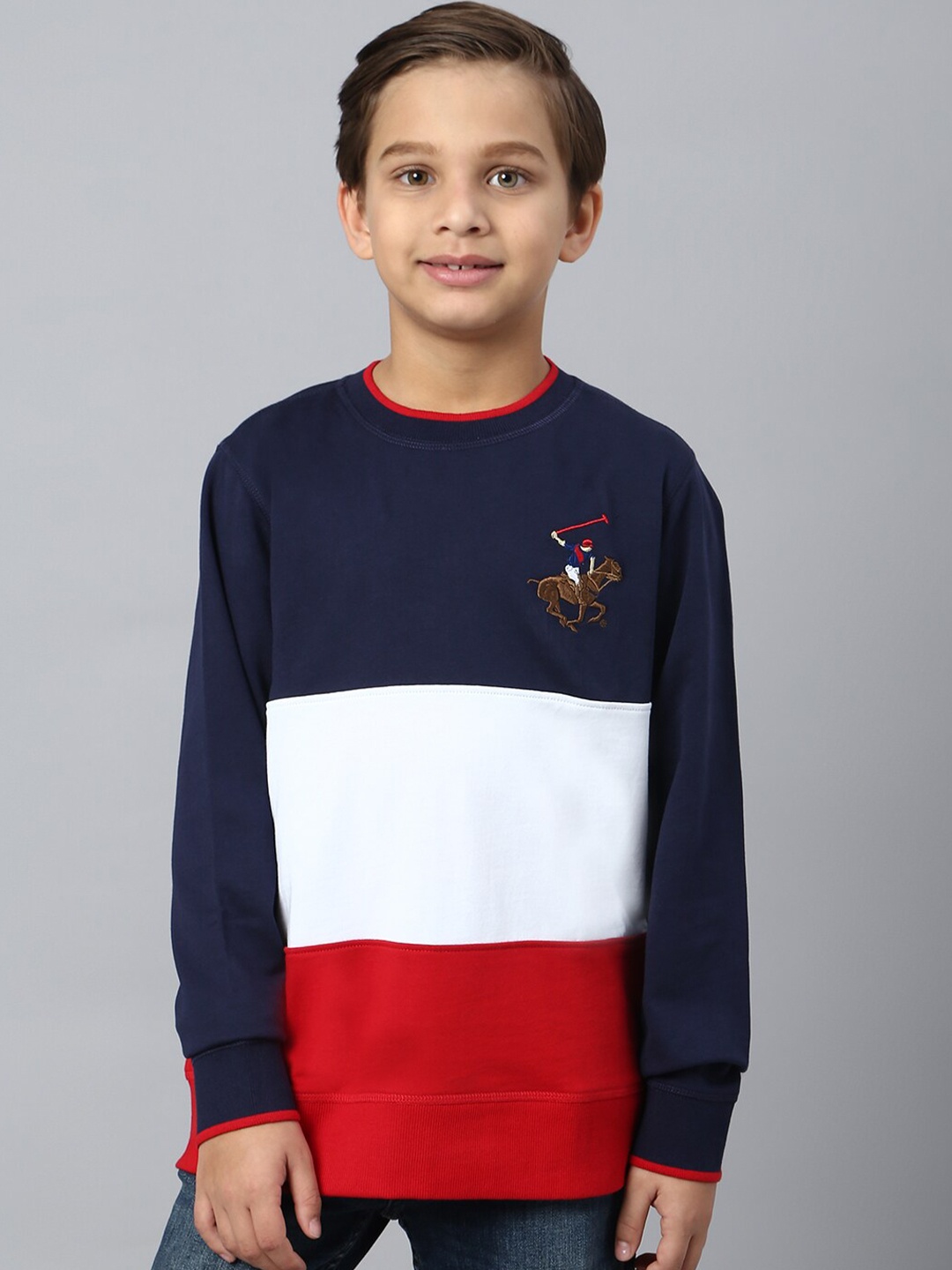 

Beverly Hills Polo Club Boys Colourblocked Cotton Sweatshirt, Blue