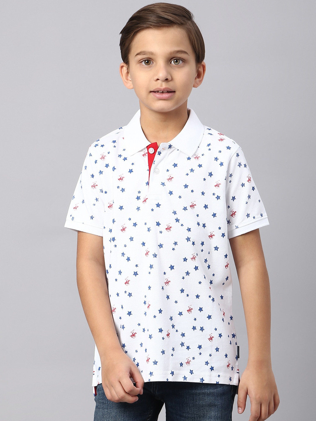 

Beverly Hills Polo Club Boys Conversational Printed Polo Collar Pure Cotton T-shirt, White