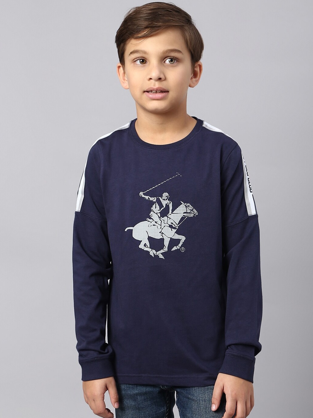 

Beverly Hills Polo Club Boys Graphic Printed Round Neck Pure Cotton T-shirt, Blue