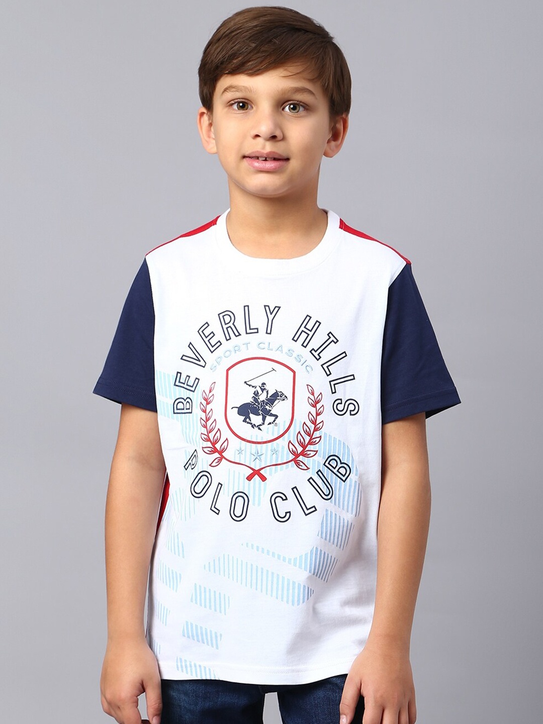 

Beverly Hills Polo Club Boys Typography Printed Pure Cotton Applique Casual T-shirt, White