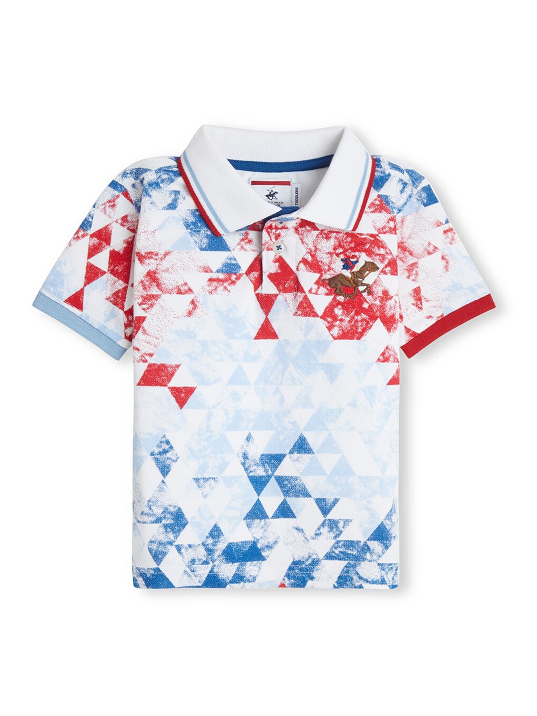 

Beverly Hills Polo Club Boys Abstract Printed Polo Collar Pure Cotton T-shirt, White