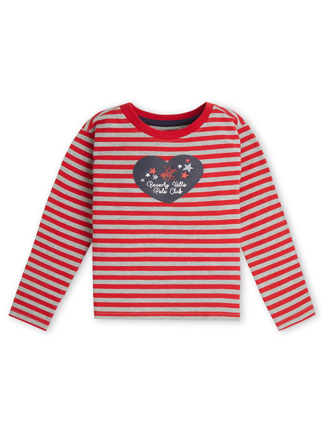 

Beverly Hills Polo Club Girls Striped Long Sleeves Applique Casual T-shirt, Grey