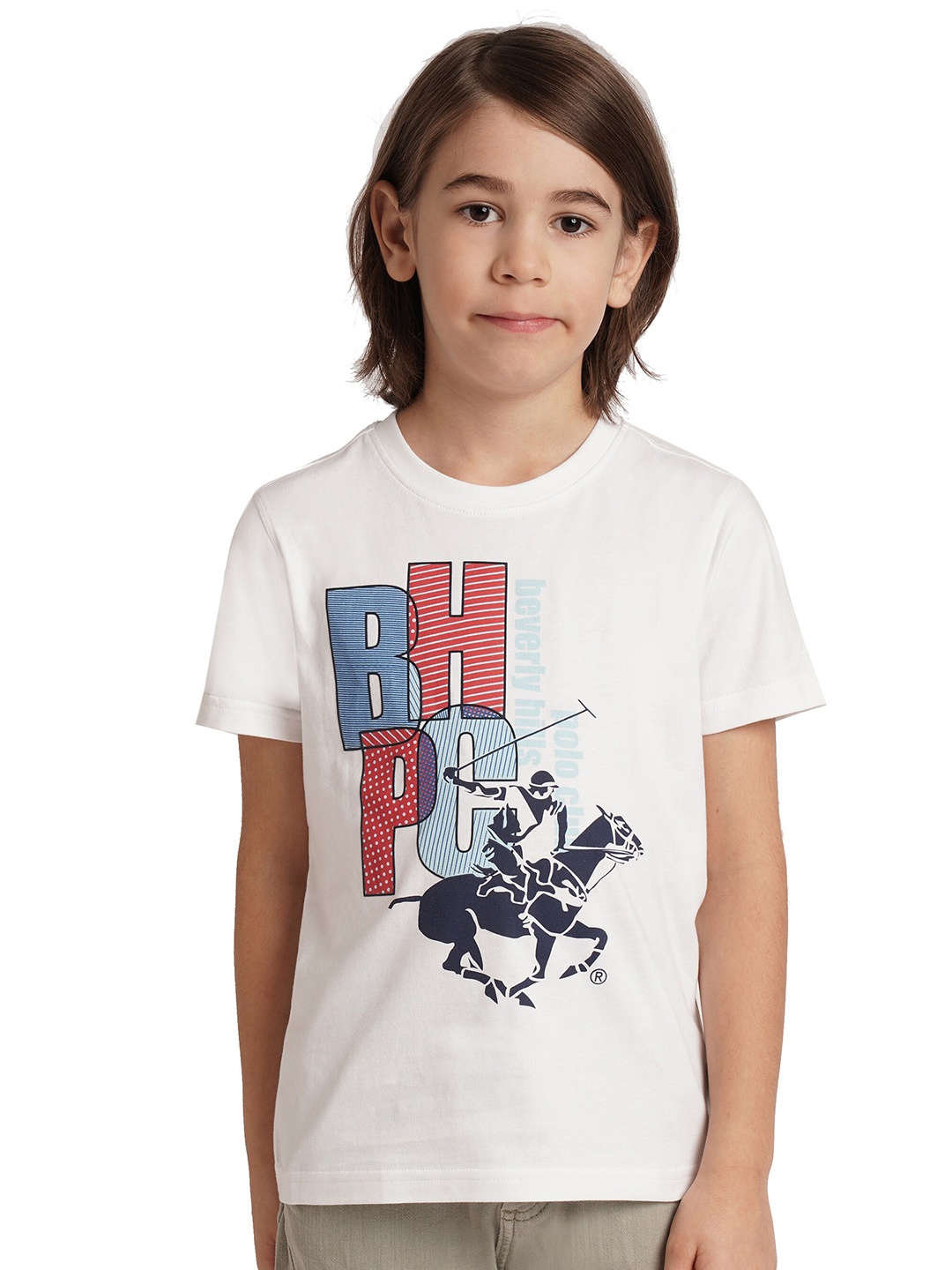 

Beverly Hills Polo Club Boys Typography Printed Round Neck Pure Cotton T-shirt, White