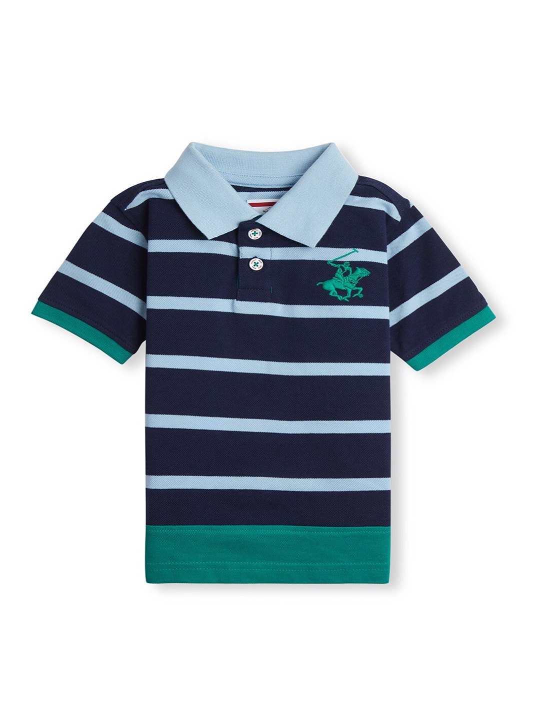 

Beverly Hills Polo Club Boys Striped Polo Collar Pure Cotton Casual T-shirt, Blue