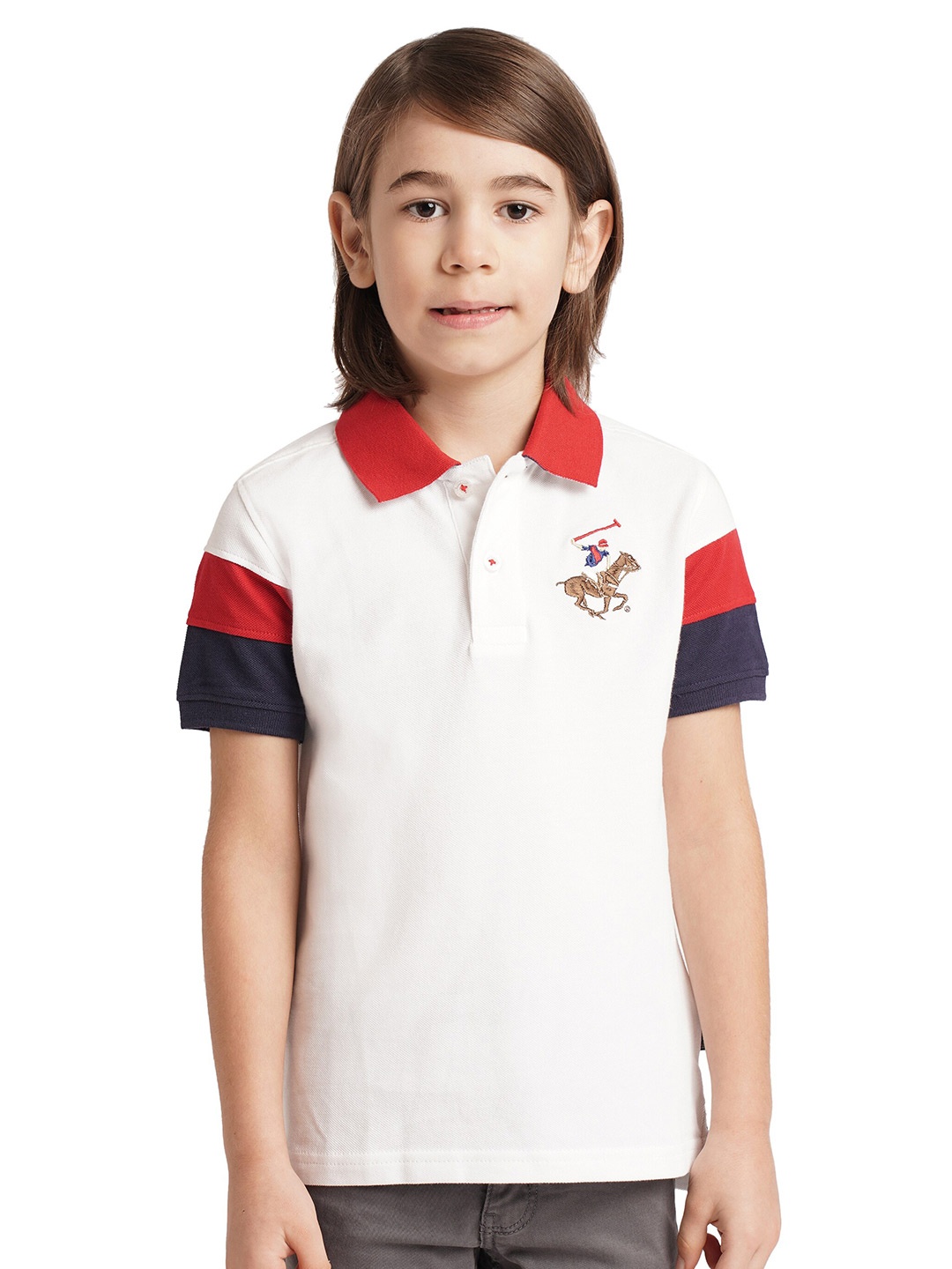 

Beverly Hills Polo Club Boys Polo Collar Pure Cotton Short Sleeves Casual T-shirt, White