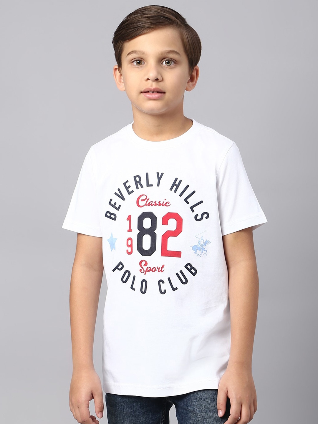 

Beverly Hills Polo Club Boys Typography Printed Pure Cotton Casual T-shirt, White