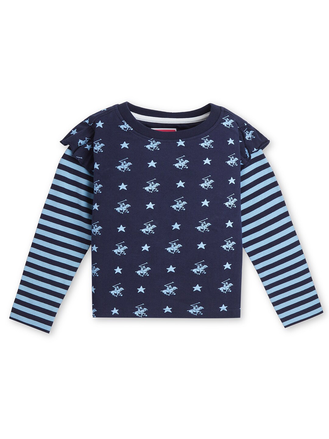 

Beverly Hills Polo Club Girls Printed Cotton Long Sleeves Casual T-shirt, Blue