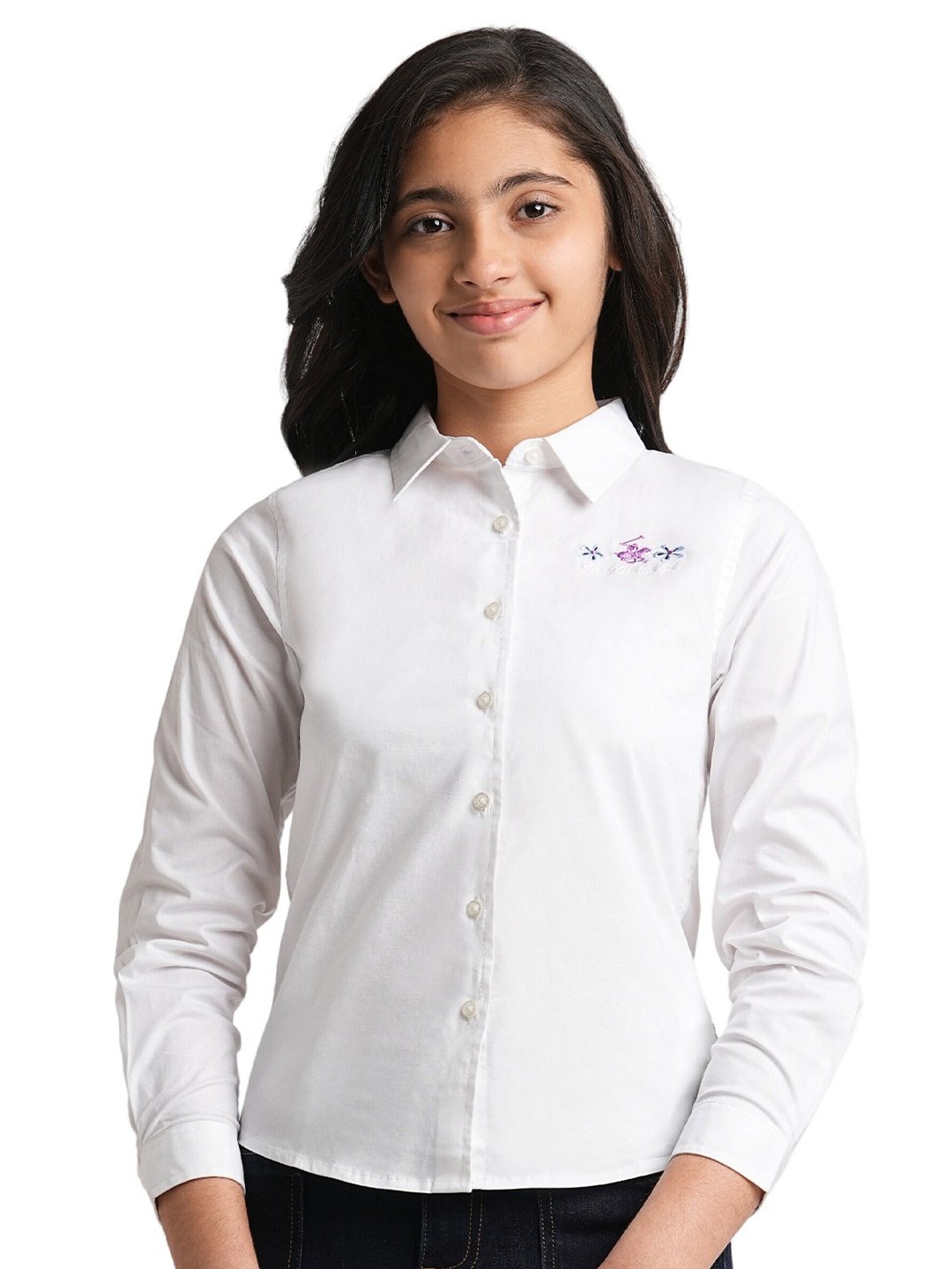 

Beverly Hills Polo Club Girls Spread Collar Casual Shirt, White