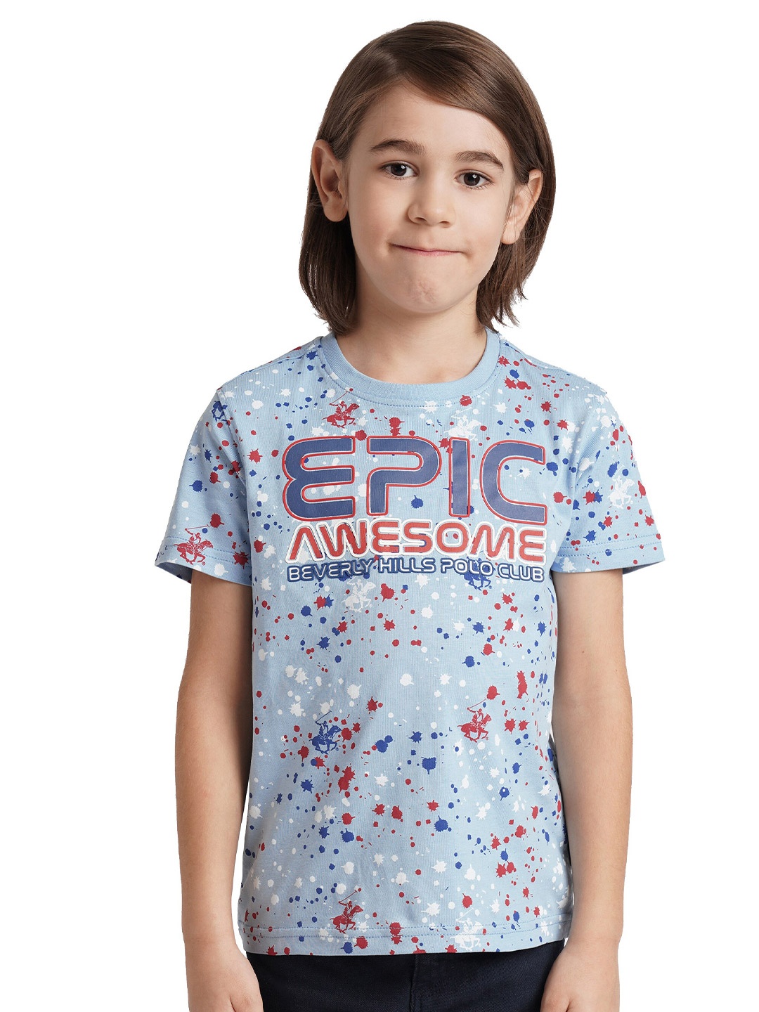 

Beverly Hills Polo Club Boys Typography Printed Pure Cotton Casual T-shirt, Blue