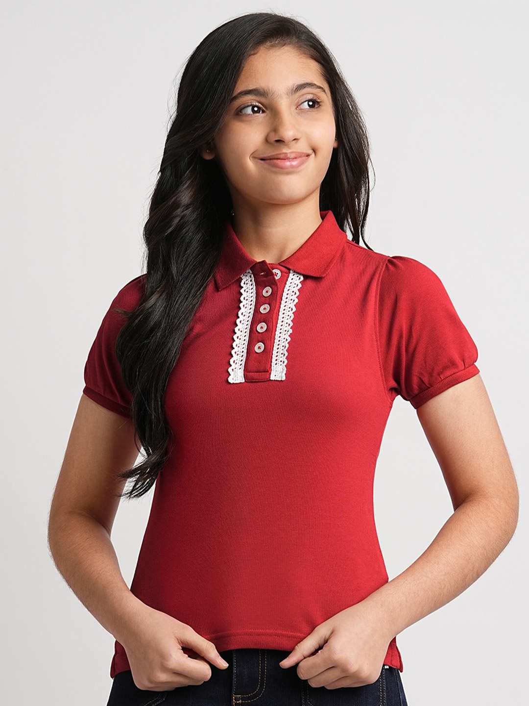 

Beverly Hills Polo Club Girls Polo Collar Casual T-shirt, Red