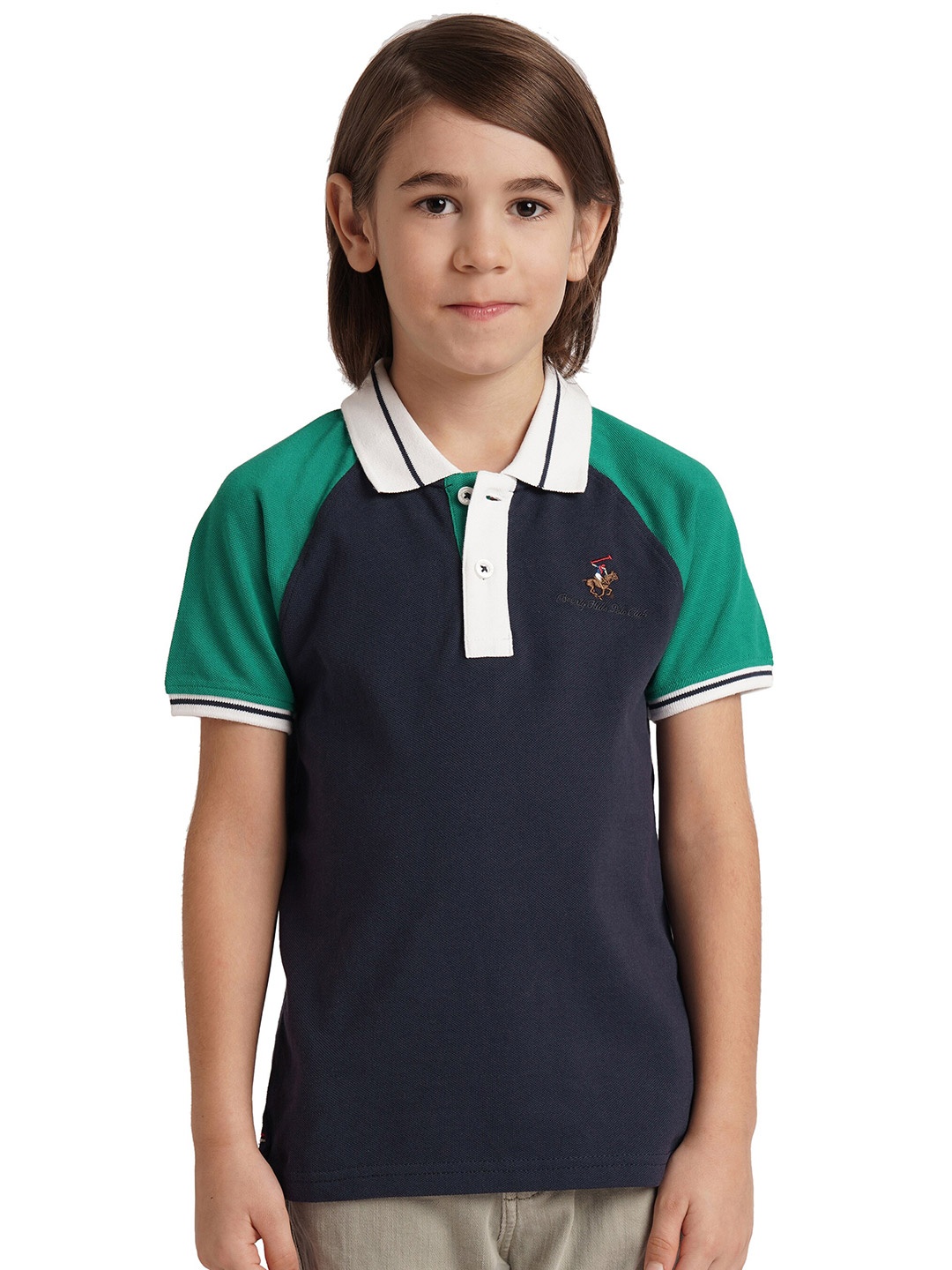 

Beverly Hills Polo Club Boys Polo Collar Raglan Sleeves Pure Cotton T-shirt, Blue