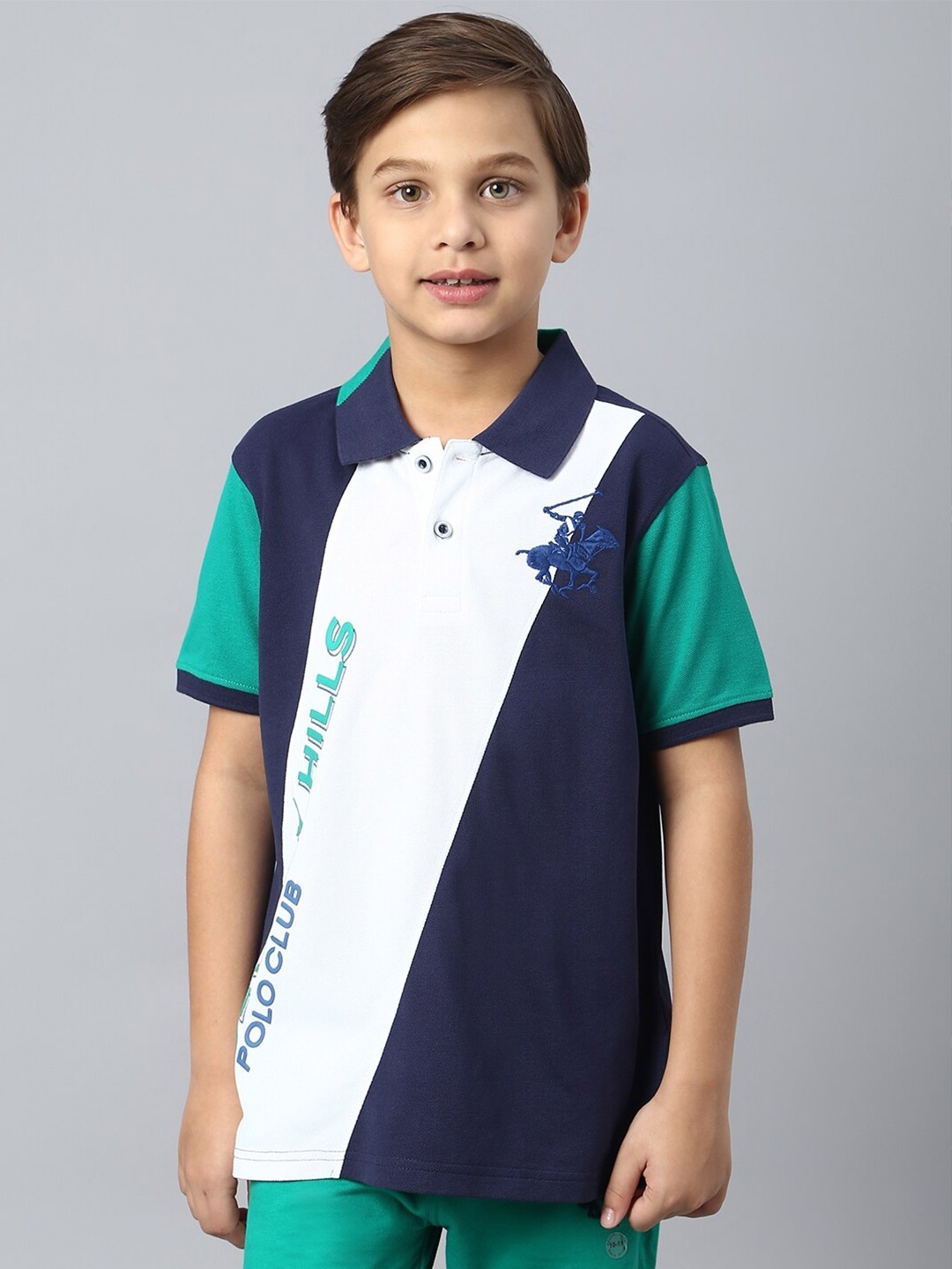 

Beverly Hills Polo Club Boys Colourblocked Polo Collar Pure Cotton T-shirt, Blue