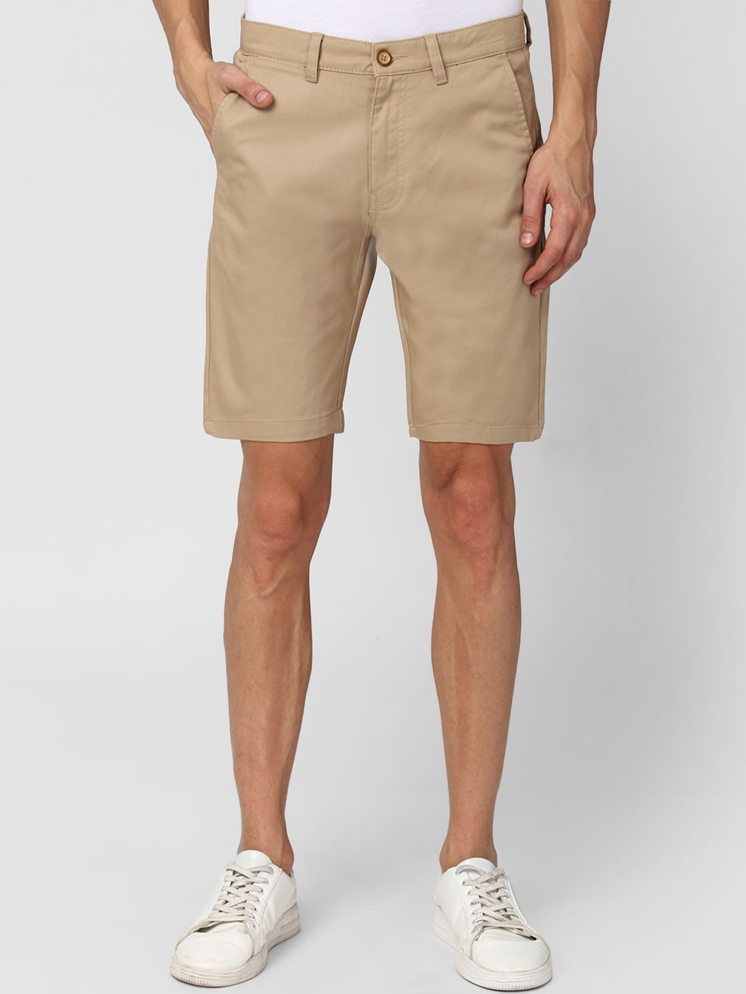 

Peter England Casuals Men Mid-Rise Pure Cotton Shorts, Khaki