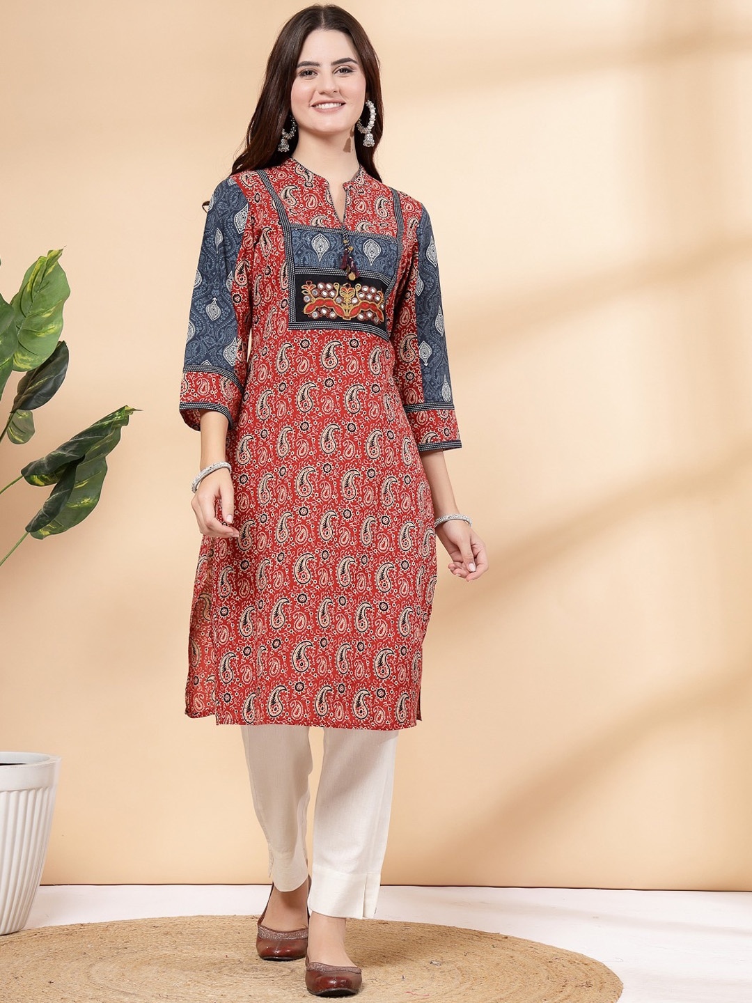 

Nayam By Lakshita Paisley Printed Straight Cotton Kurta, Red