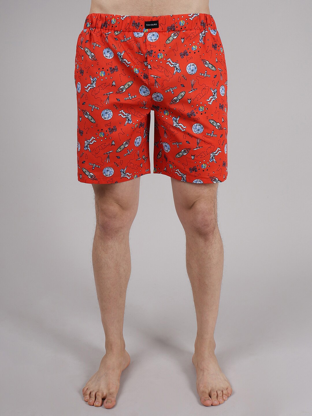 

TOM BURG Men Printed Cotton Lounge Shorts, Orange