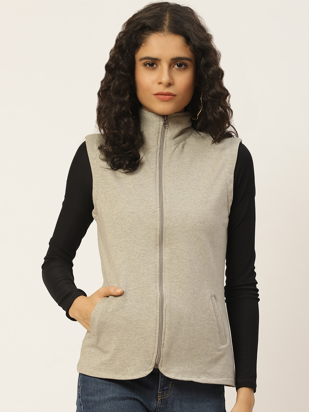 

WISSTLER Mock Collar Cotton Open Front Jacket, Taupe