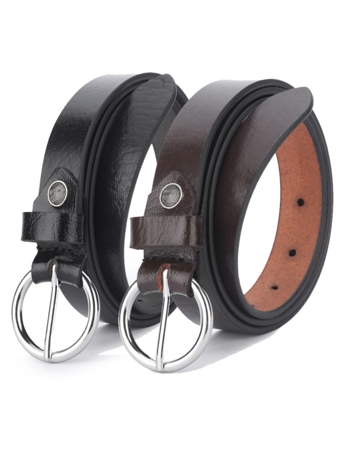 

DressBerry Black Women Set Of 2 Leather Formal Belts