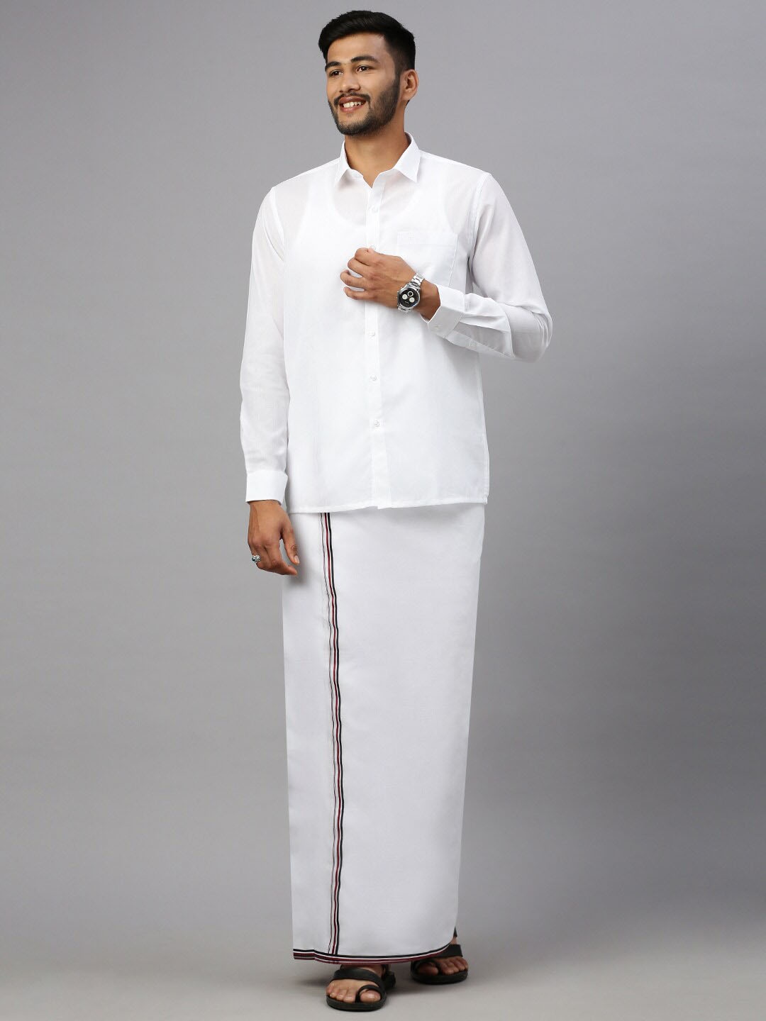 

Ramraj Veshti Shirt Collar Shirt & Dhoti Set, White
