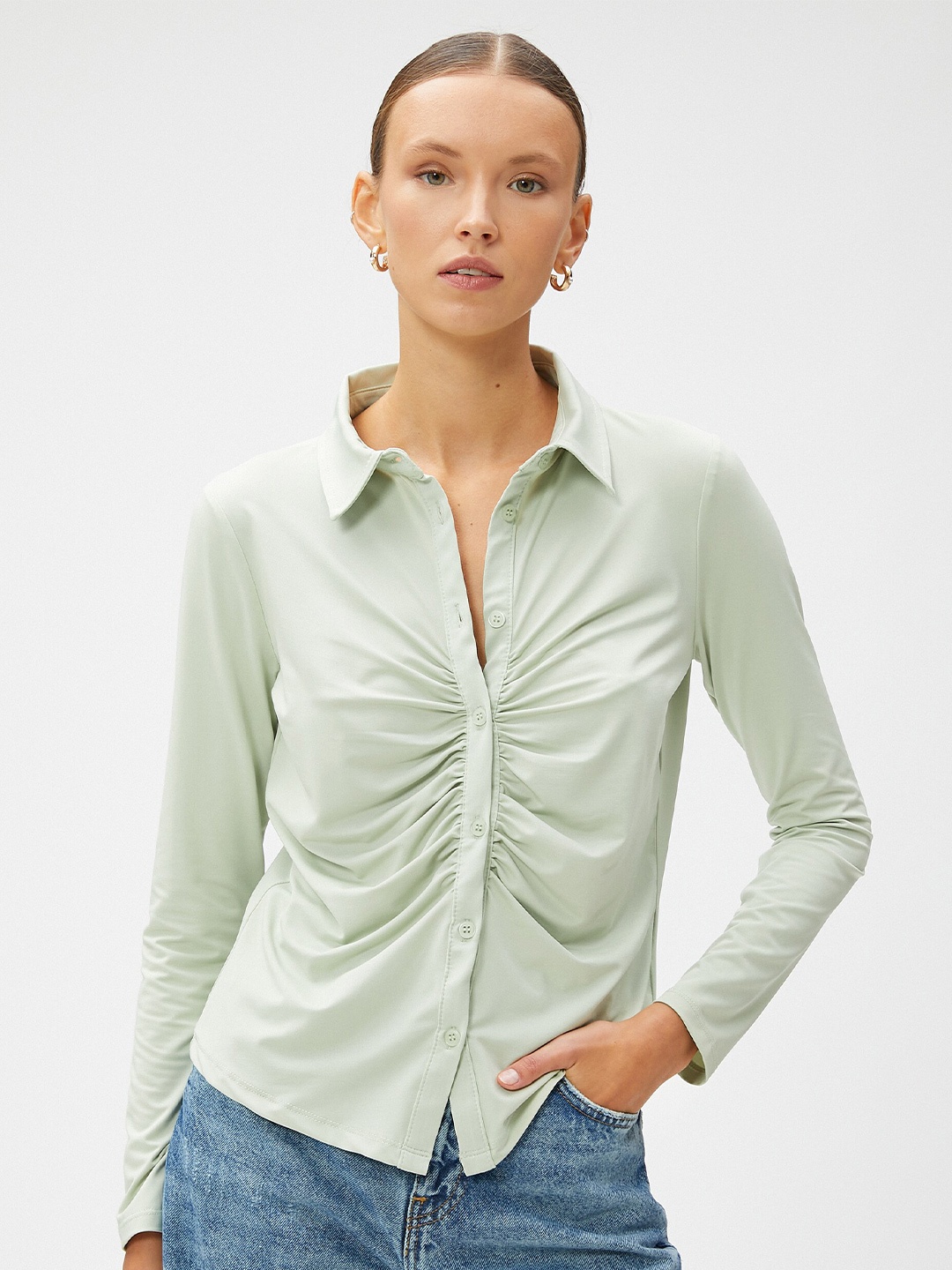 

Koton Spread Collar Casual Shirt, Green