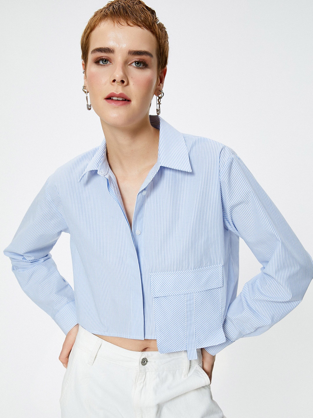 

Koton Spread Collar Opaque Cotton Casual Shirt, Blue