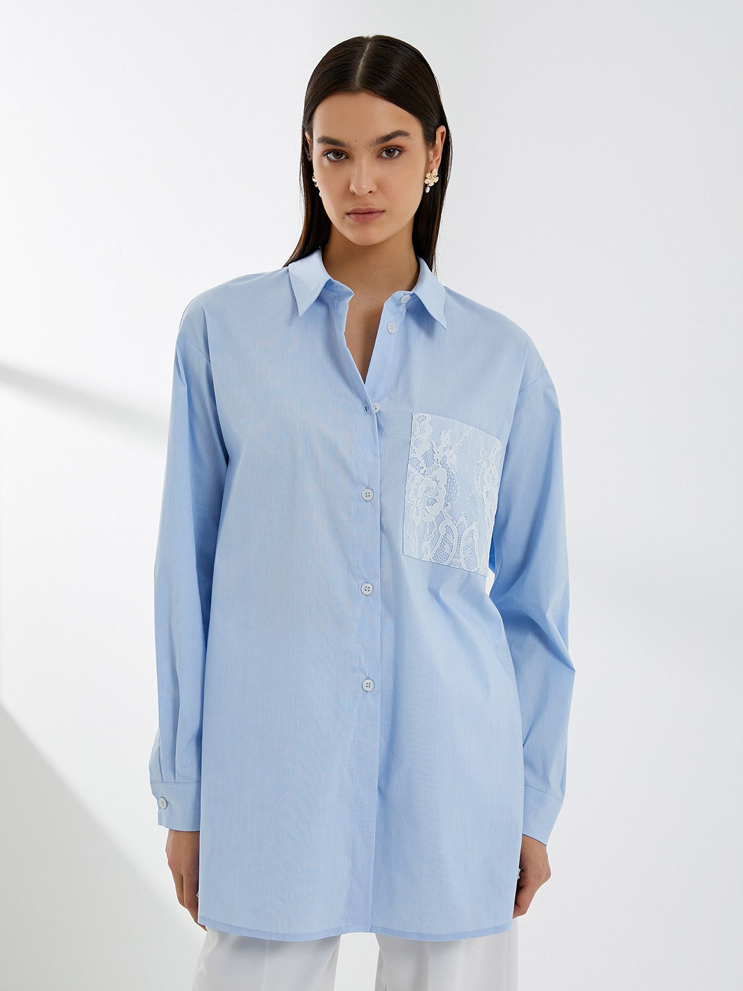 

Koton Spread Collar Pure Cotton Casual Shirt, Blue