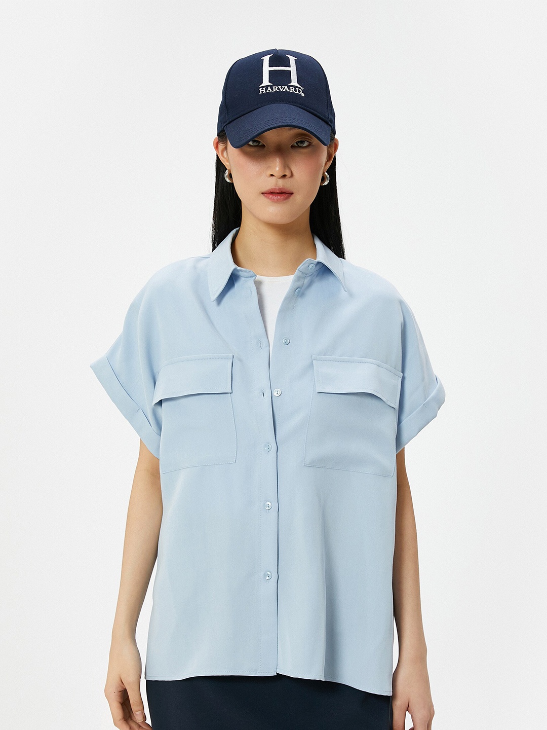 

Koton Spread Collar Extended Sleeves Regular Fit Casual Shirt, Blue