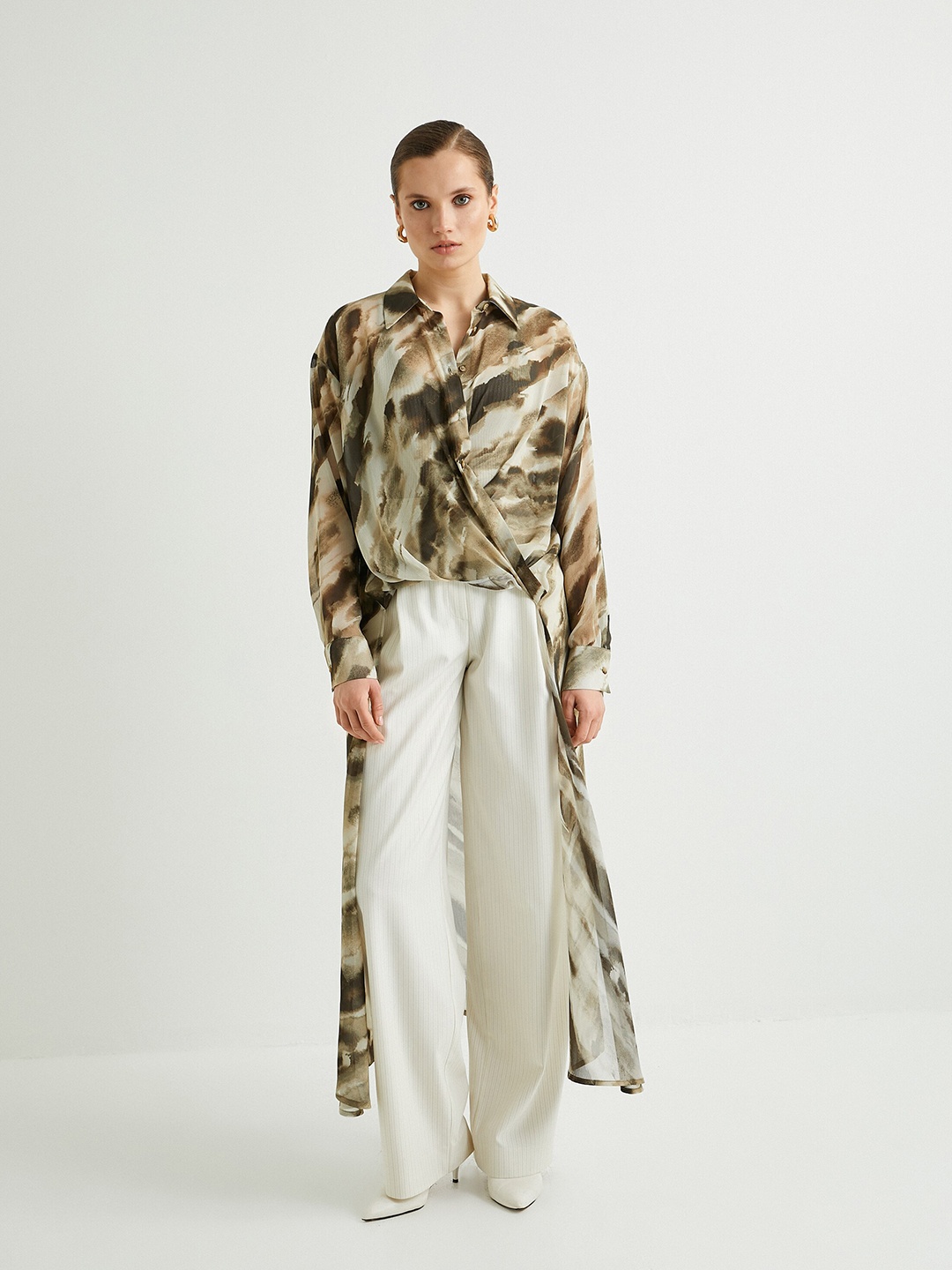 

Koton Abstract Printed Shirt Collar Tunics, Green