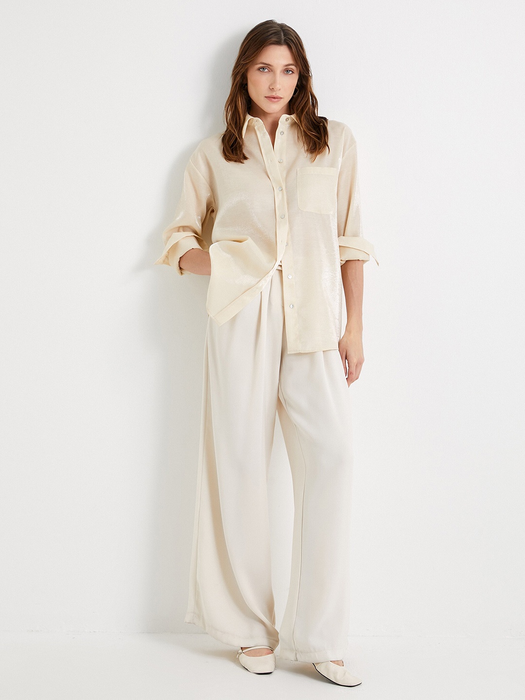 

Koton Spread Collar Long Sleeves Casual Shirt, Beige