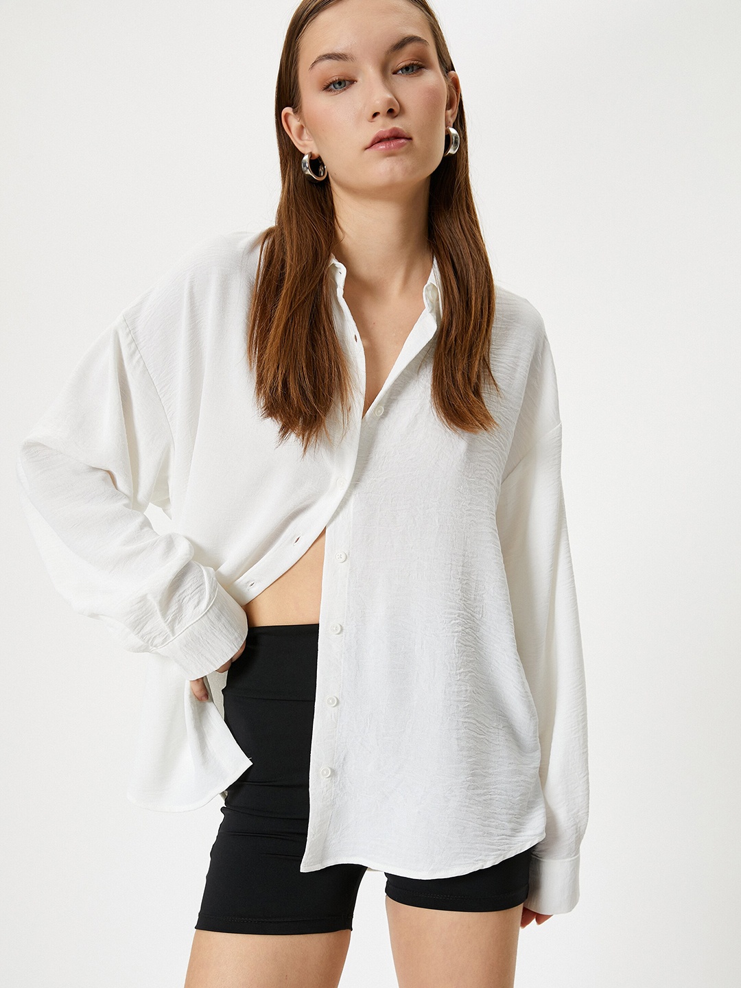 

Koton Spread Collar Oversized Casual Shirt, White