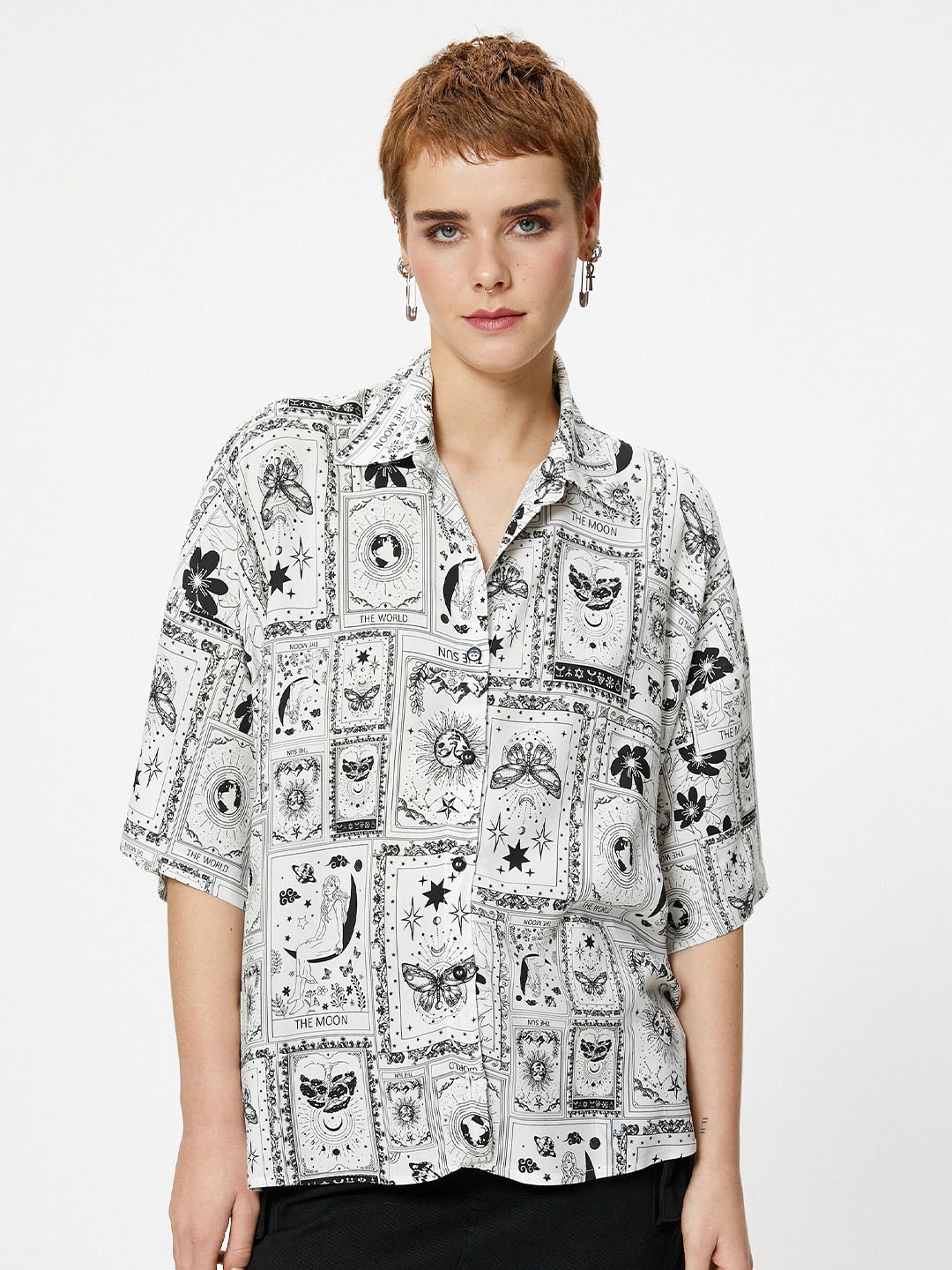 

Koton Spread Collar Opaque Printed Casual Shirt, Beige