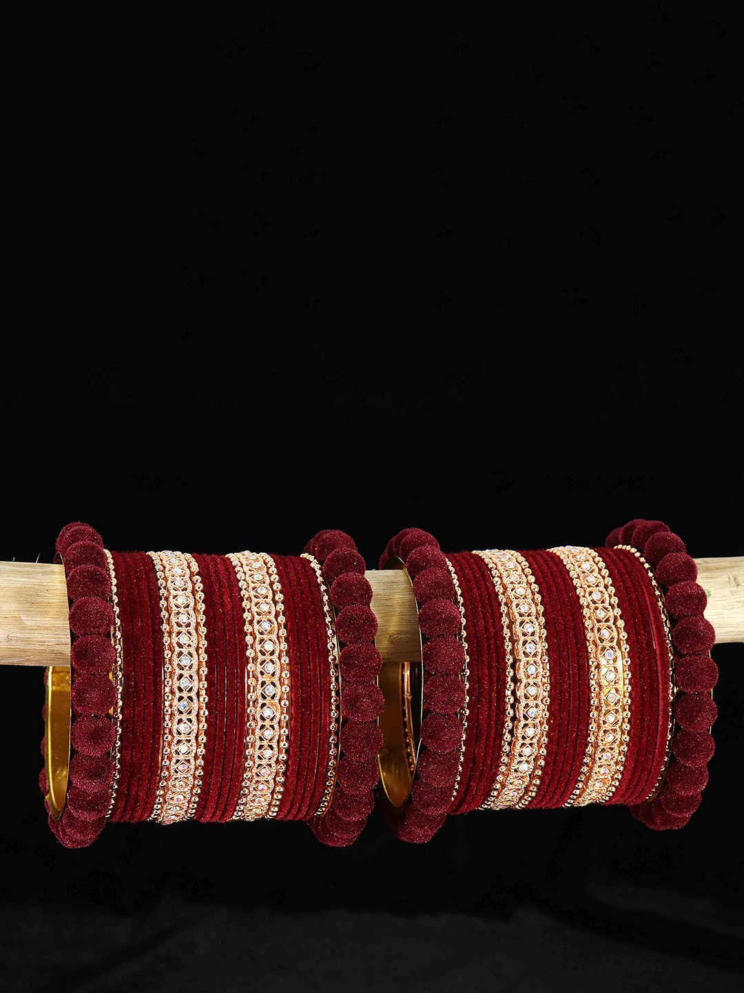 

NMII Set of 44 Bangle Velvet Chuda Bangles, Rose gold