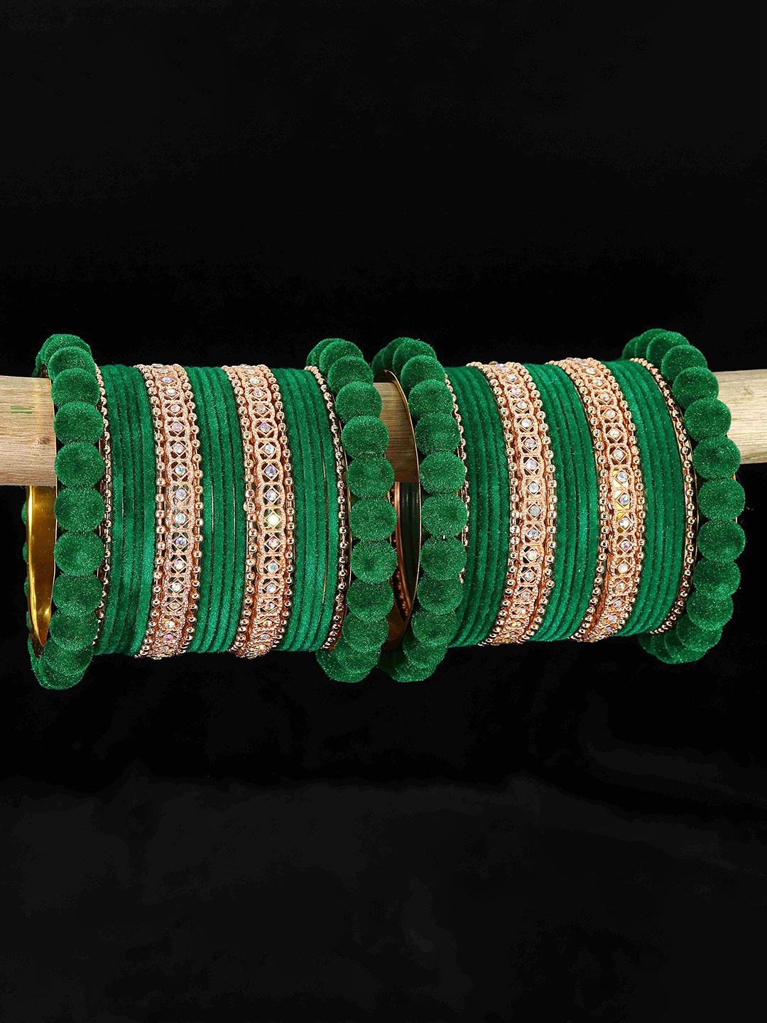 

NMII Set Of 44 Velvet Chuda Bangles, Rose gold