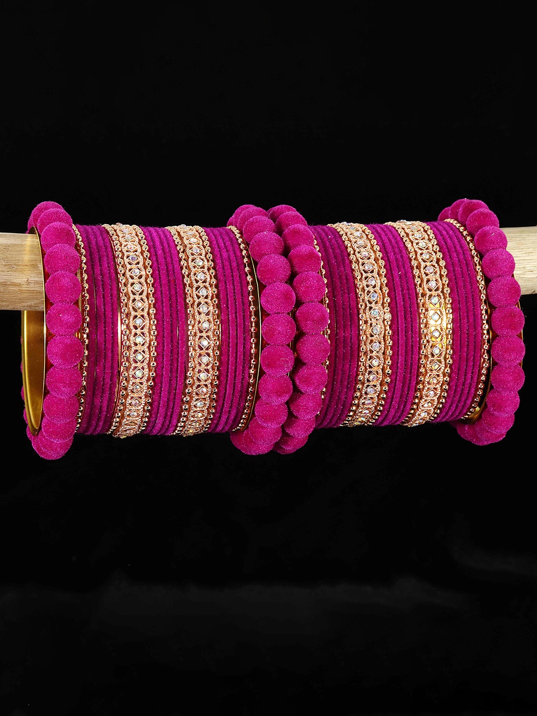 

NMII Set Of 44 Velvet Chuda Bangles, Rose gold