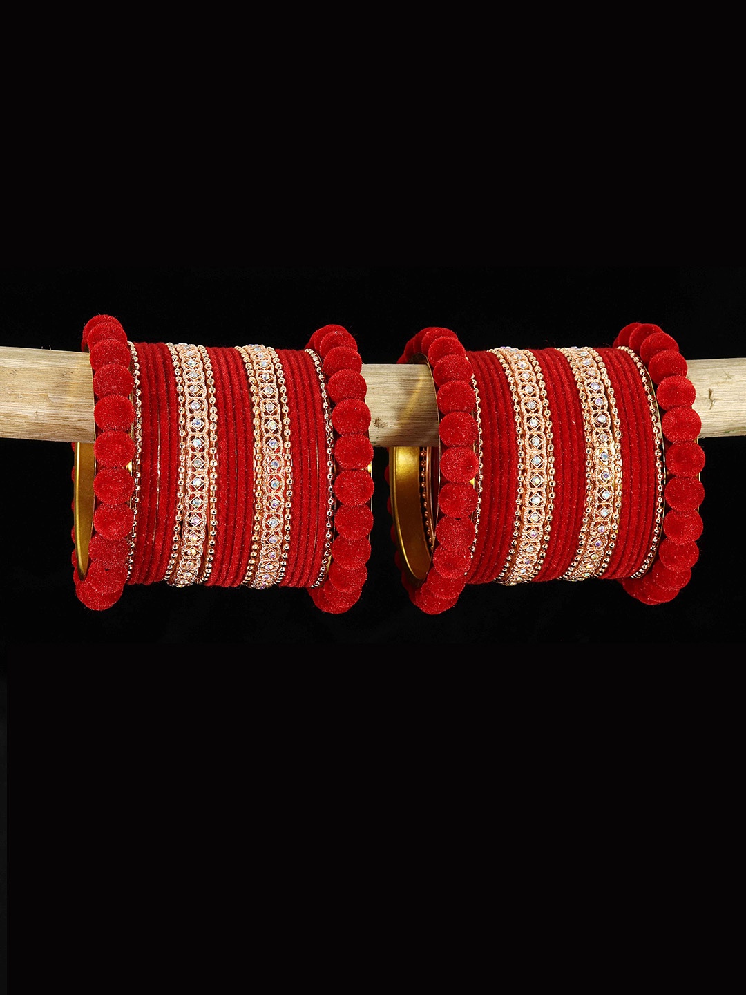 

NMII Set Of 44 Zircon Studded Velvet Chuda Bangles, Rose gold