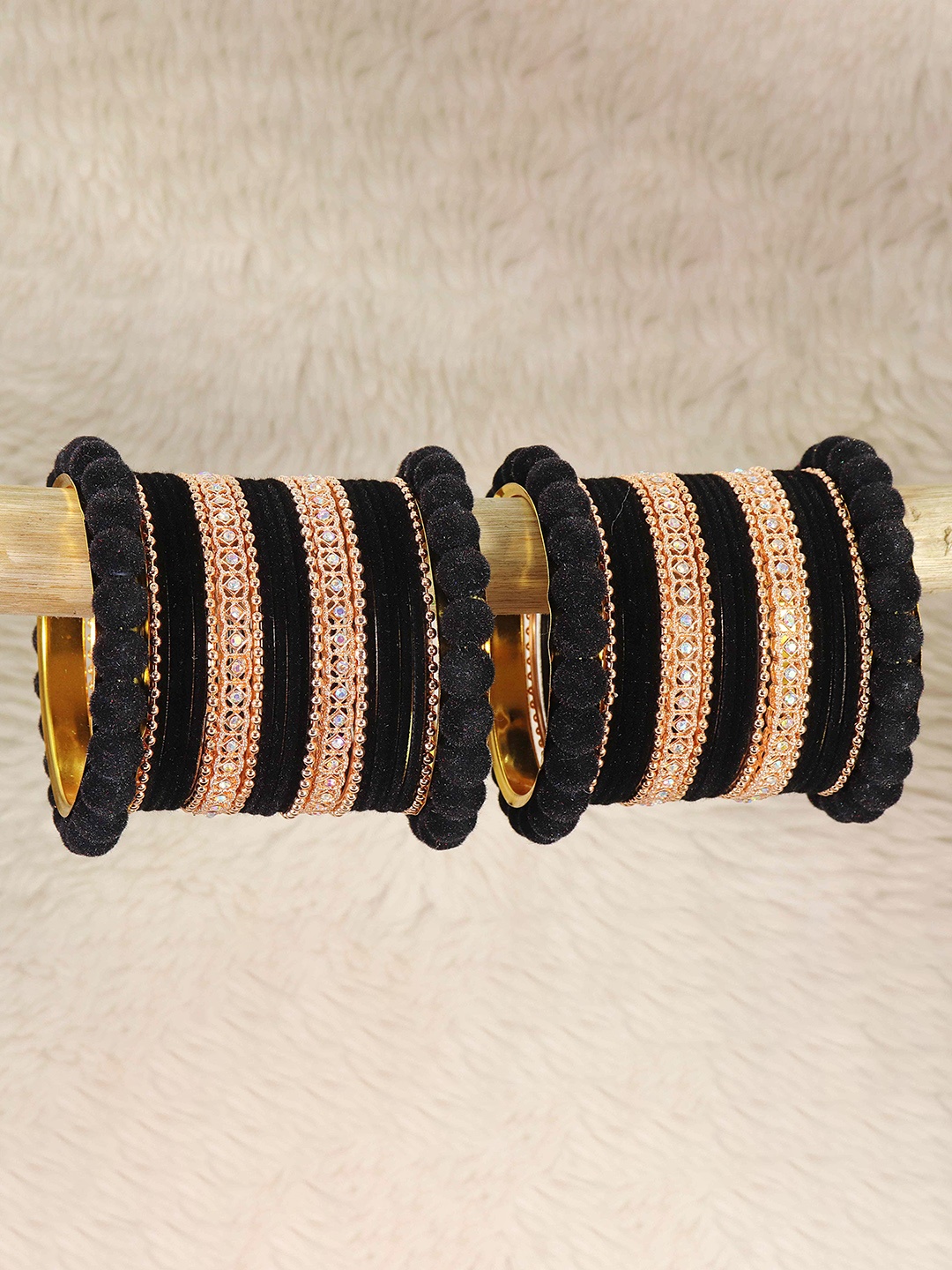 

NMII Set Of 44 Zircon Studded Velvet Chuda Bangles, Rose gold