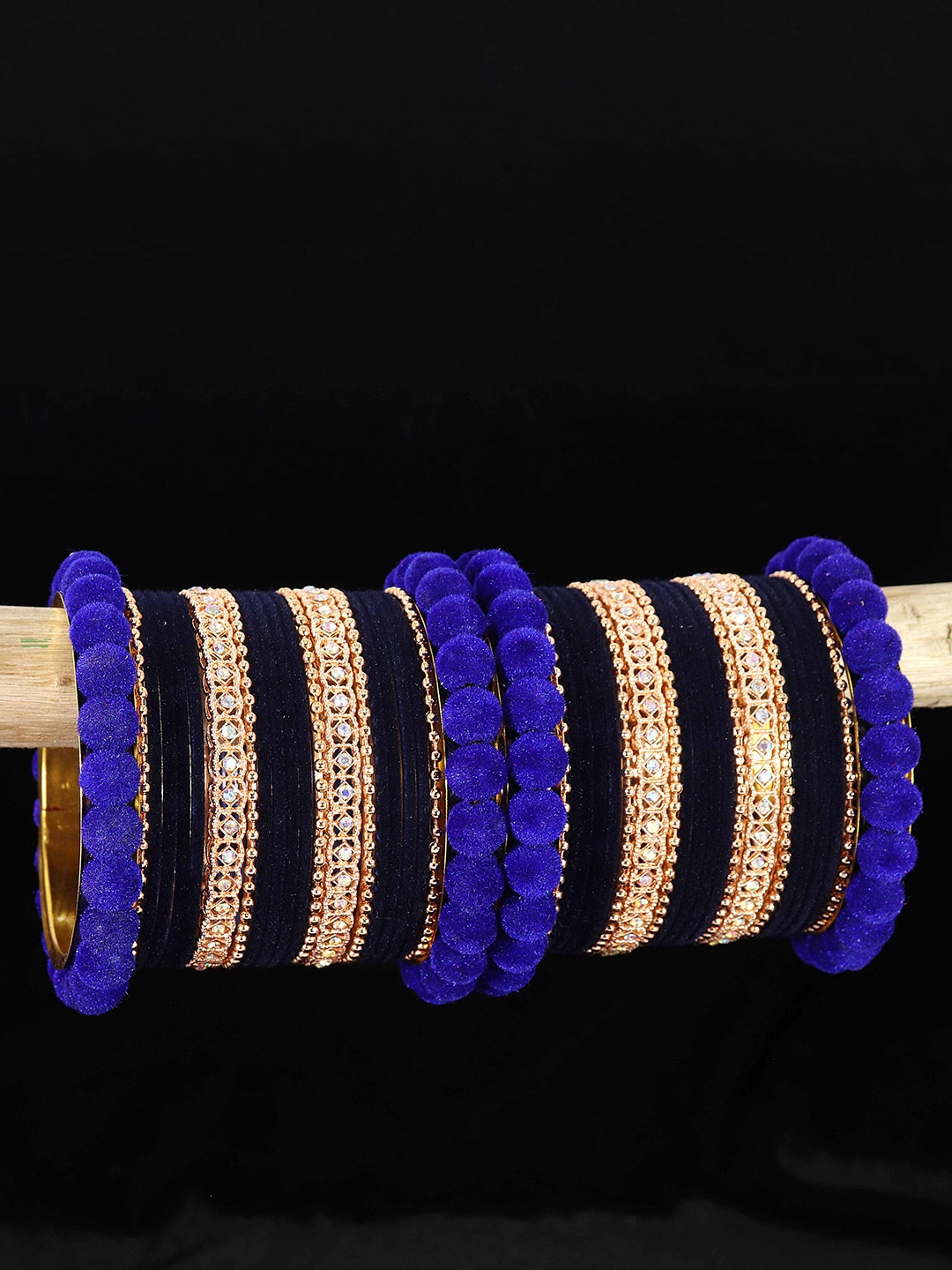 

NMII Set Of 44 Zircon Studded Velvet Chuda Bangles, Rose gold