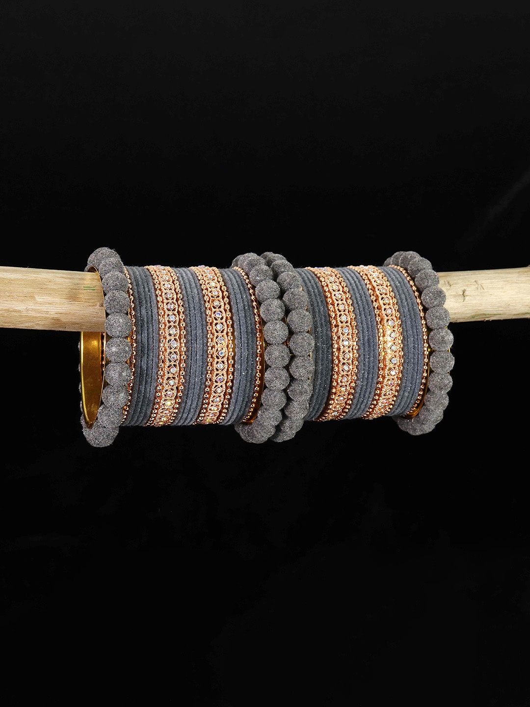 

NMII Set Of 44 Velvet Chuda Bangles, Rose gold