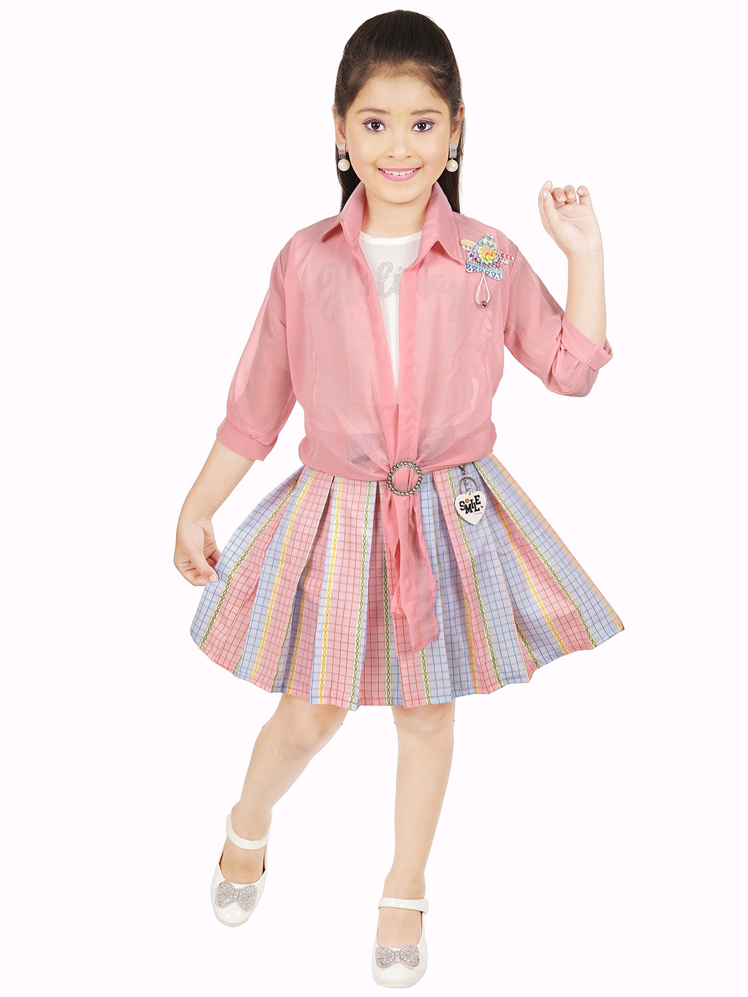

CELEBRITY CLUB Girls Shirt Collar Top with Skirt, Peach