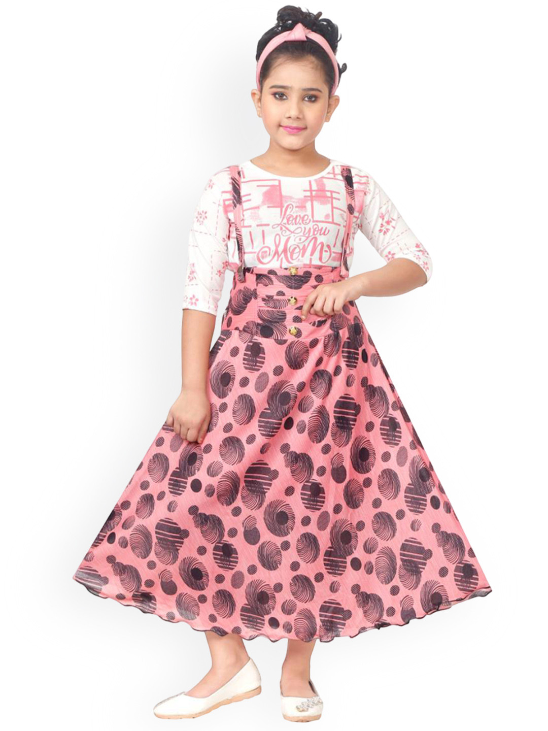 

BAESD Girls Geometric Printed Cotton Dungarees, Pink