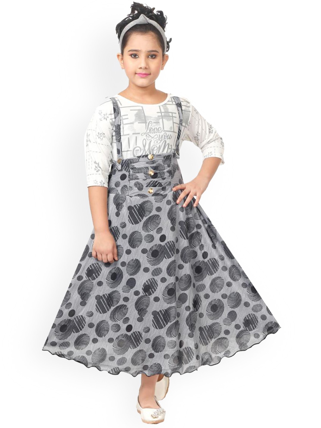 

BAESD Girls Geometric Printed Cotton Fit & Flare Midi Dress, Grey