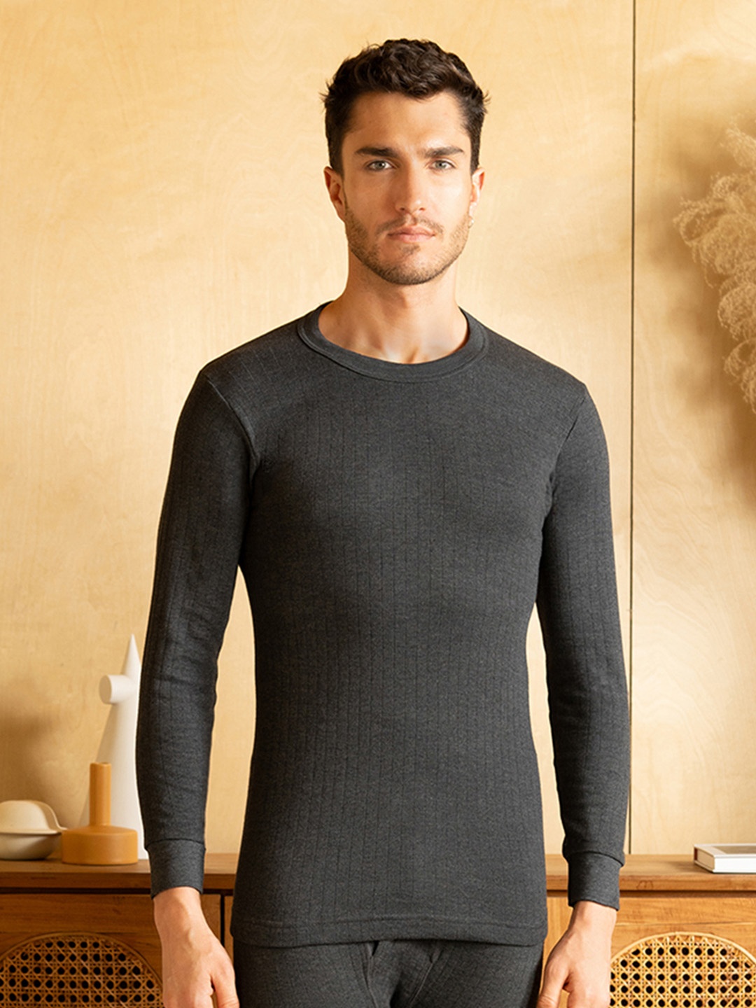 

LUX PARKER Round Neck Cotton Thermal Top, Black