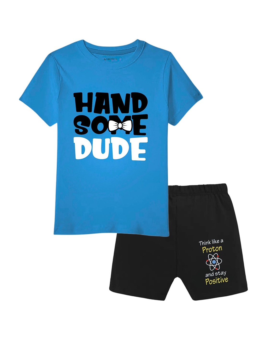 

CoolTees4U Boys Round Neck Printed Pure Cotton T-shirt with Shorts, Blue