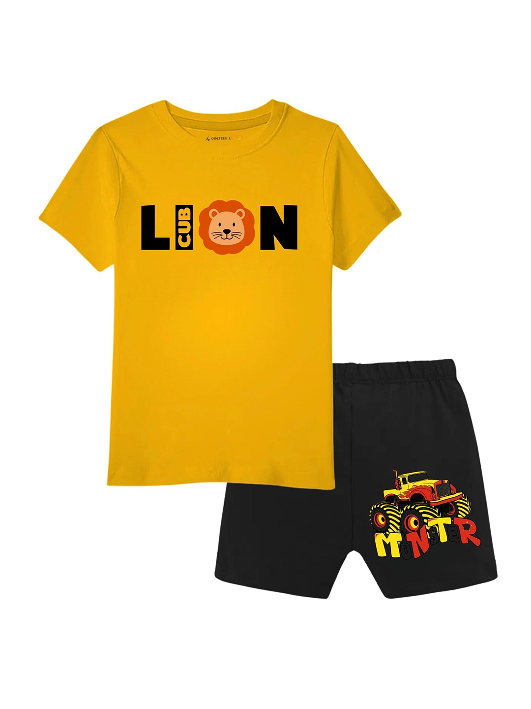 

CoolTees4U Boys Round Neck Printed T-shirt with Shorts, Orange