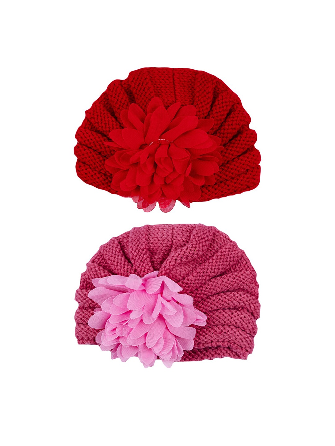 

Baby Moo Infants Pack of 2 Self Design Woollen Turban Caps, Red