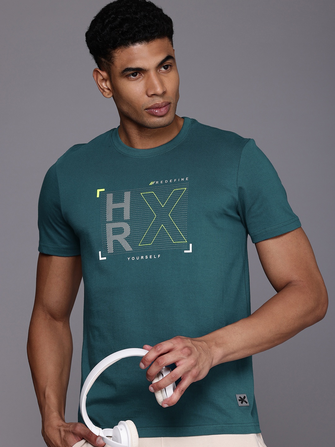 

HRX by Hrithik Roshan Men Lifestyle Brand Logo Printed Pure Cotton T-shirt, Teal