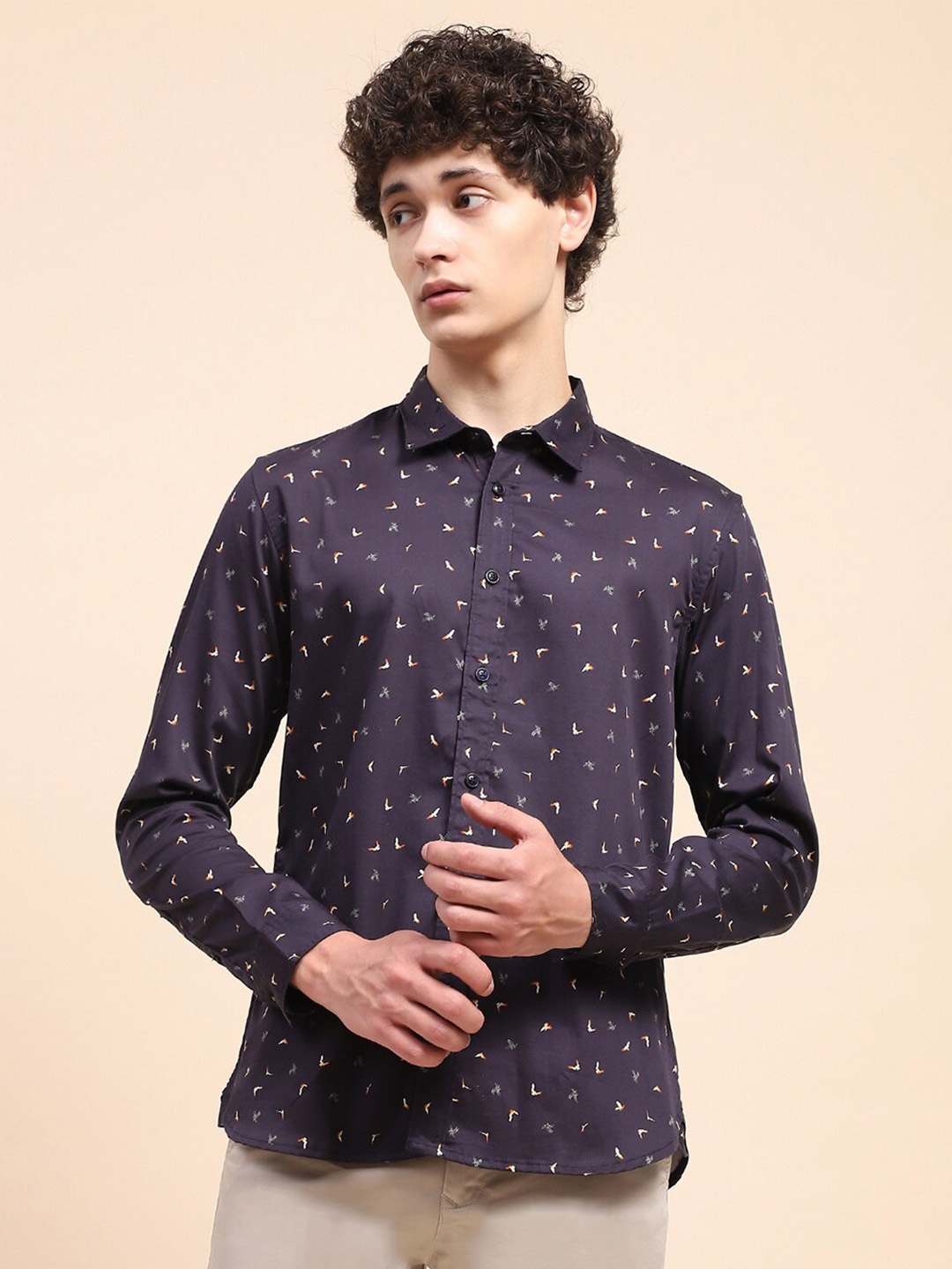

CAMLA Men Floral Cotton Printed Casual Shirt, Blue