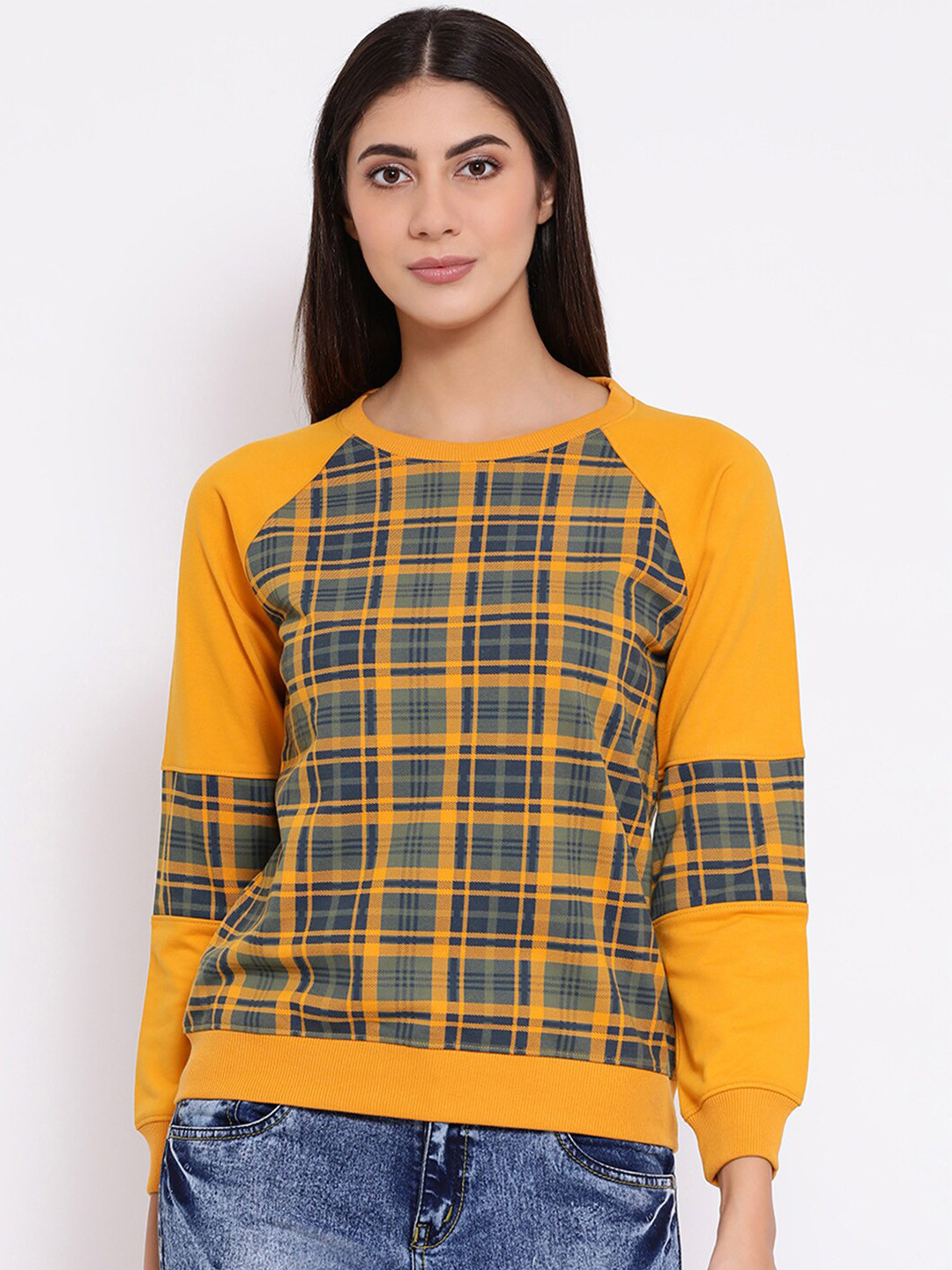 

Moda Elementi Checked Round Neck Sweatshirt, Yellow