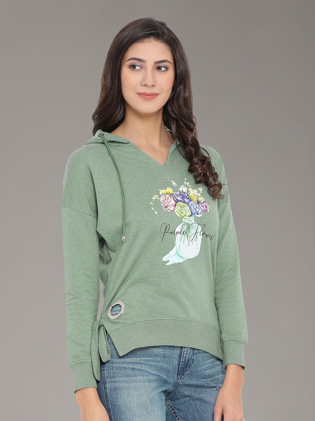 

Moda Elementi Printed Hooded Sweatshirt, Olive
