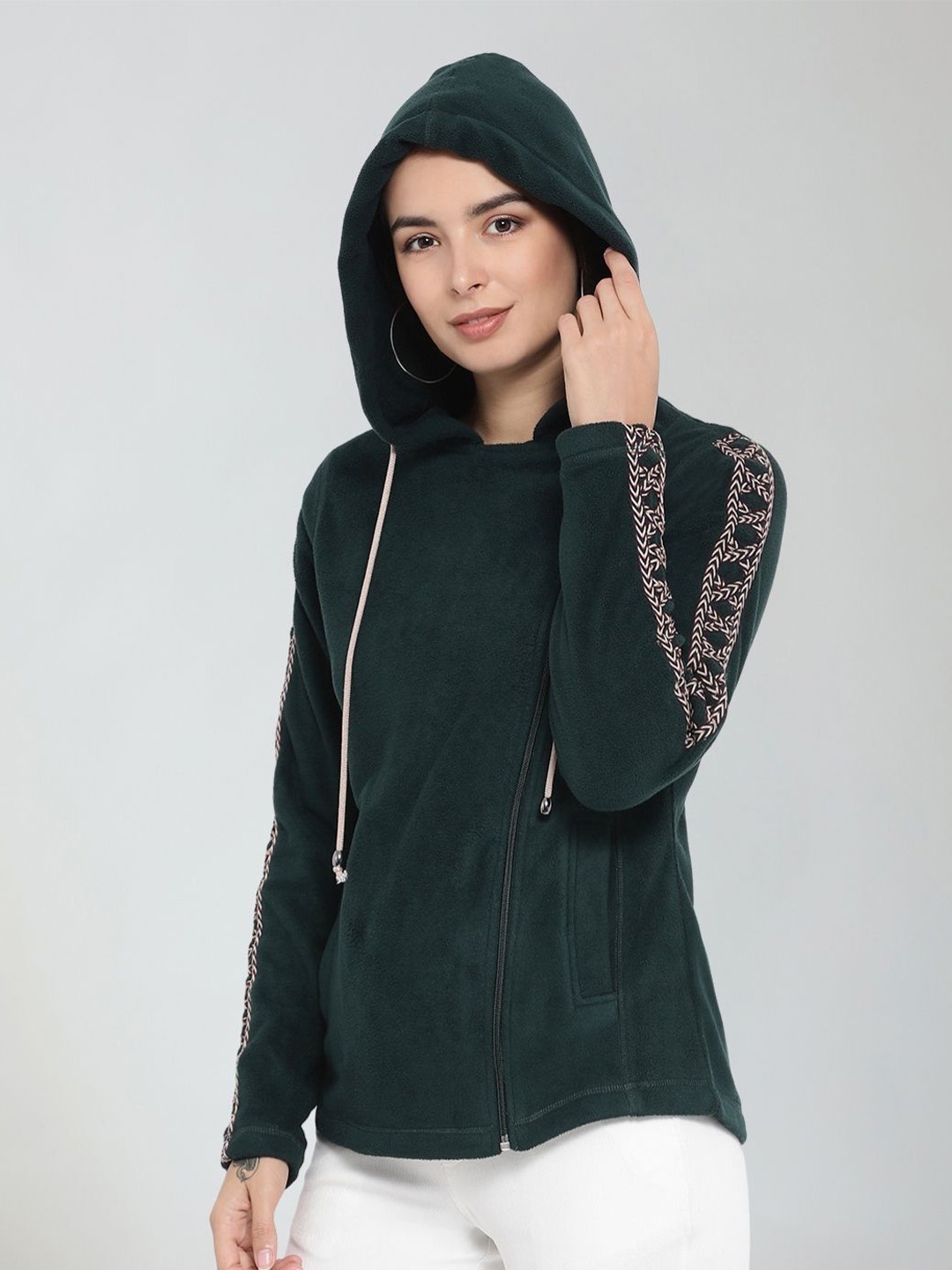 

Moda Elementi Lace Inserts Hooded Sweatshirt, Green