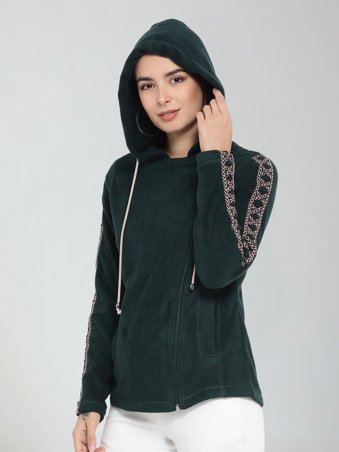 

Moda Elementi Hooded Fleece Pullover, Green